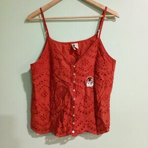 Red Lace Cropped Shirt